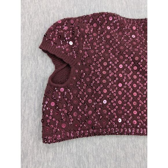 Nanette Lepore Sweater Womens Medium Purple Sequin Angora Lambswool Bolero Shrug - Picture 8 of 16